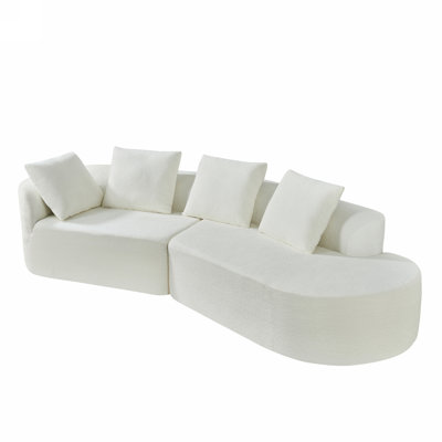 116" Modern Curved Sectional Sofa with High-Density Fully Compressed Sponge and Chaise Lounge, Pearl Upholstery, 2-Piece Set, Fully Assembled Right Hand Facing, Perfect for Living Room, Lounge