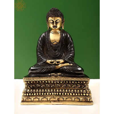 Statue de Bouddha en laiton 7 po en Dhyana Mudra assis sur un piédestal - Idole de méditation fabriquée à la main pour une maison spirituelle et un décor zen