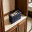 9.3 Inch Navy Blue Textured Leatherette Watch Jewelry Display Case with Tempered Glass Lid & Storage Drawer