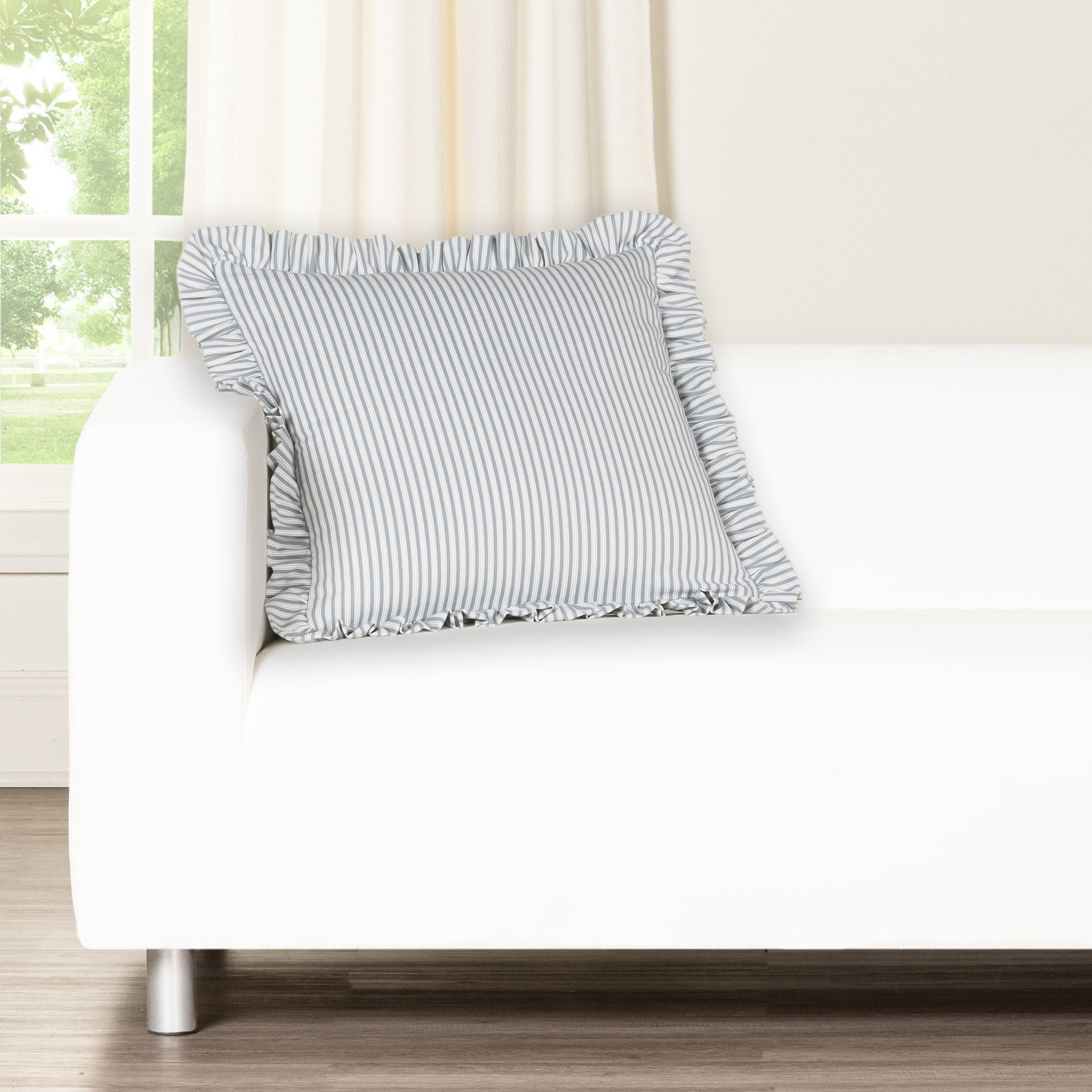 Birch Lane Polo Stripe Ruffled Accent Pillow, Polyester, Light Blue