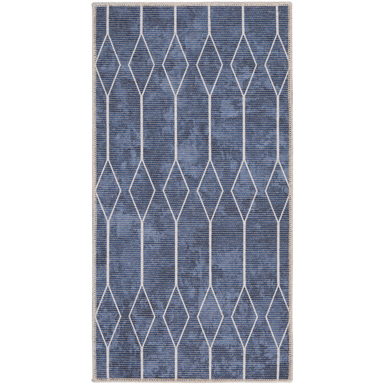 Pymble Geometric Machine Washable Area Rug in Navy Blue