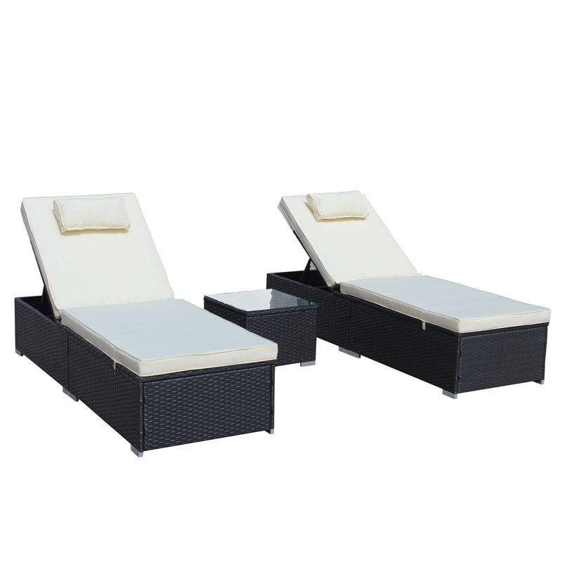 Ensemble de chaises longues d'extérieur 3 pièces, Blanc