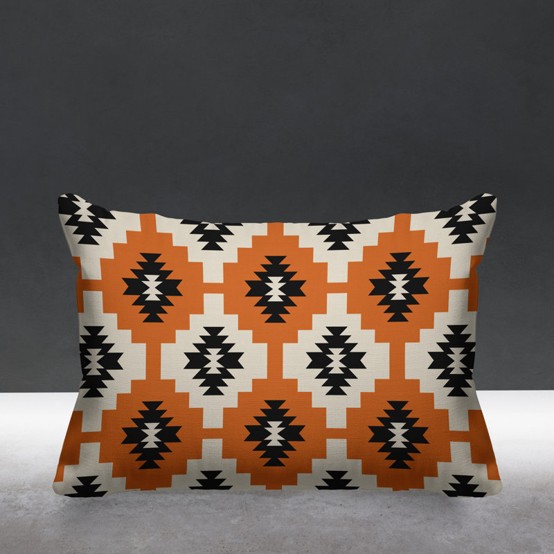 Coussin intérieur / extérieur Hinto Southwestern, Orange, 14 po x 20 po, Rectangulaire