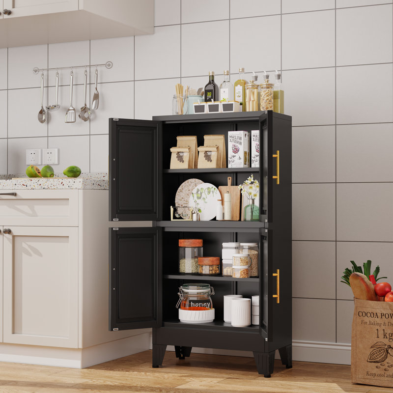 Armoire de cuisine en métal 47,5 "avec 4 portes et tablettes réglables H 47,25", Noir