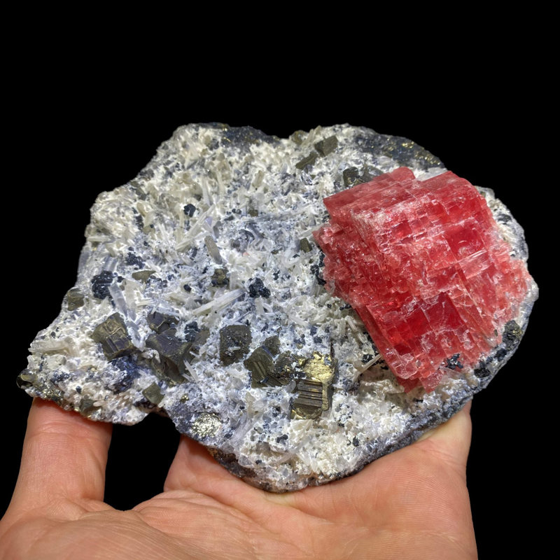 Rhodochrosite Sweet Home sur tetrahedrite et quartz
