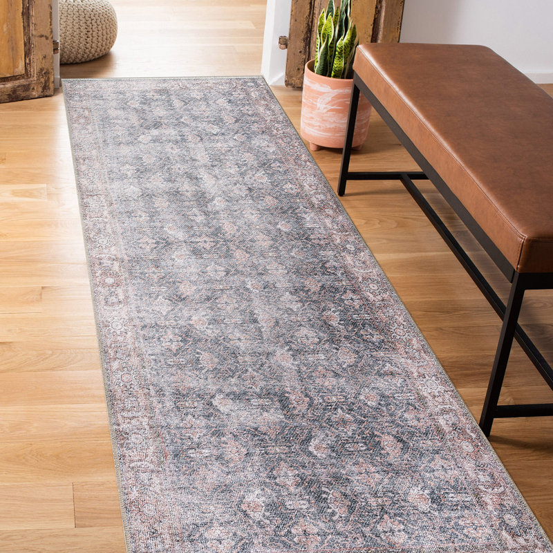 Tapis lavable à la machine d'inspiration rétro, Tapis de couloir 2 pi 6 po x 10 pi