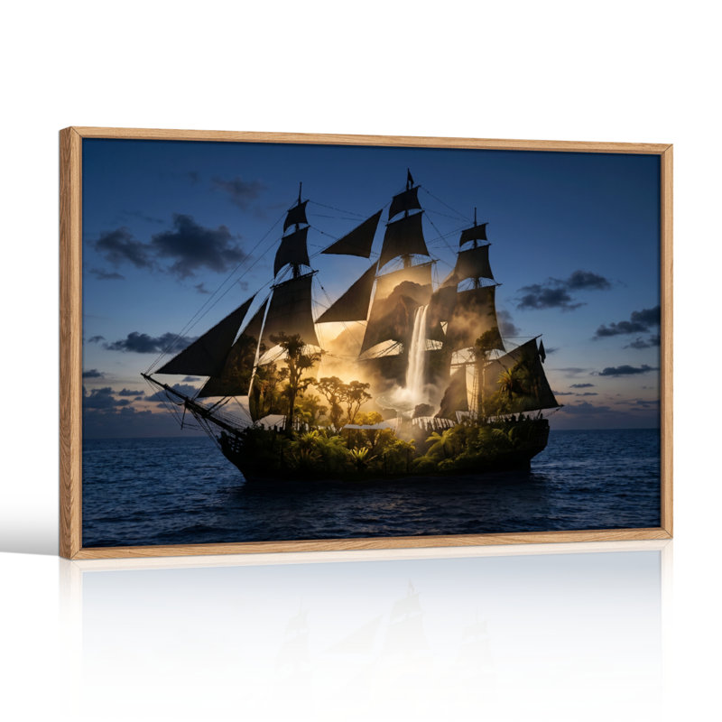 Ensemble de 1 tableau sur toile représentant un navire fantastique, 36"H x 48"W, Naturel