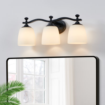 3-light Black Vanity Light with Opal Glass Shade