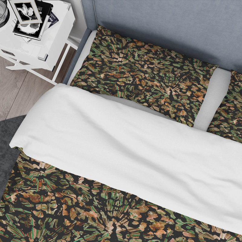 Ensemble de housse de couette en microfibre vert / brun 2 pièces, Housse de couette pour grand lit et 2 taies décor