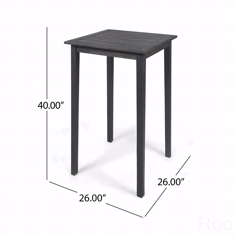 Table de bar d'extérieur carrée en bois d'acacia minimaliste, Gris