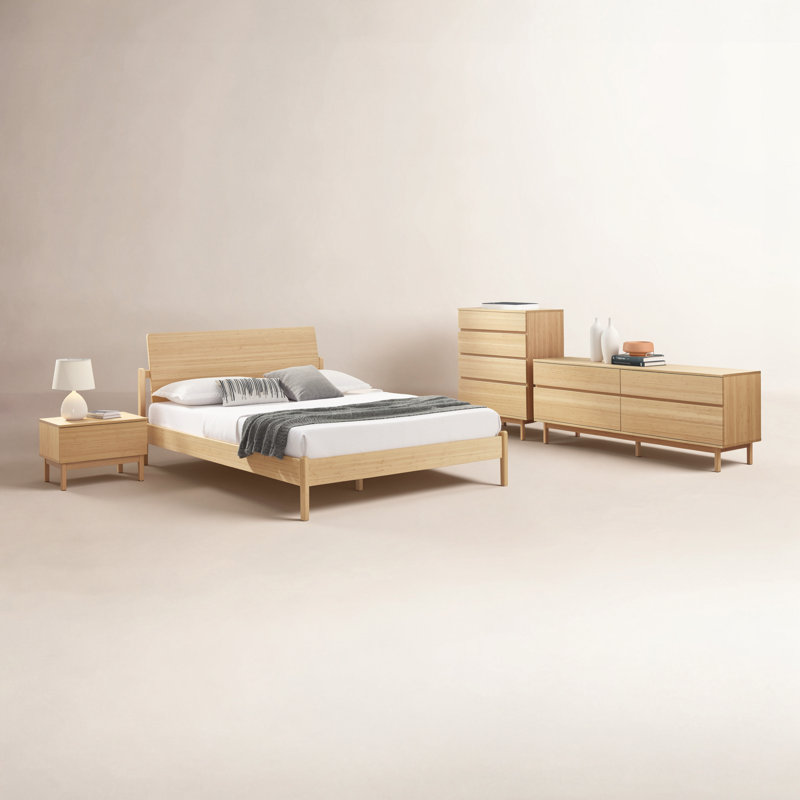 Maiva Solid Wood Platform Bedroom Set, King, 3 Pcs. Bed, 2 Nighstands