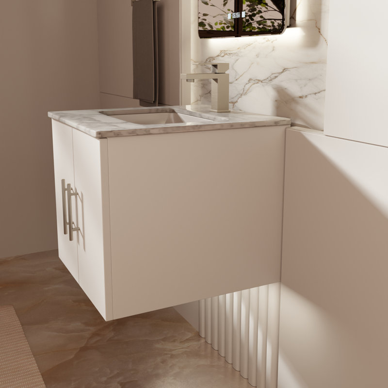Geneva 24'' Single Bathroom Vanity with Top, Glossy White, White Carrara Marble