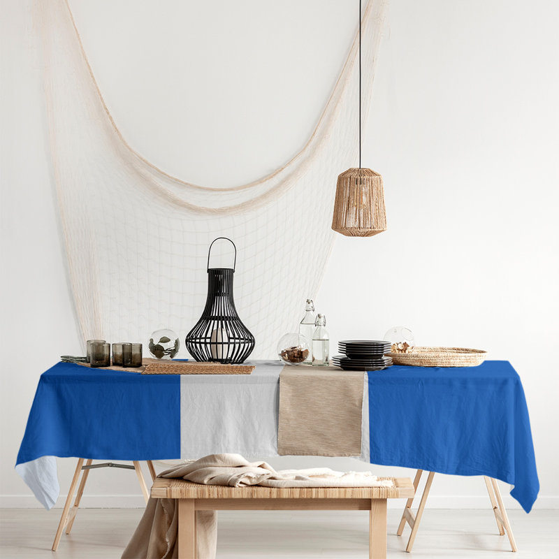 Mélange de coton rayé Nappe, Kansas,Blue/White/Blue