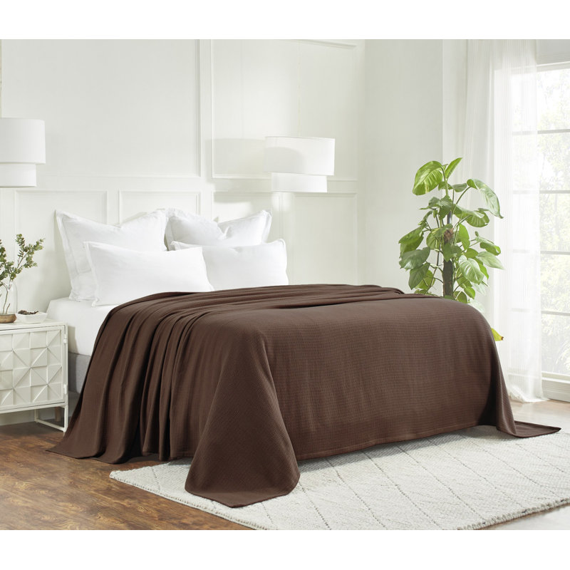 Superior Waffle Weave Honeycomb Knit Soft Textured All-Season 100% Cotton Blanket, Chocolate, King