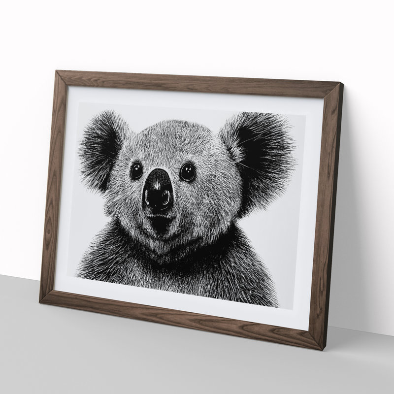 Monochrome Koala Bear Vol.5 - Framed Print, 46cm H x 64cm W x 2cm D, Brown Framed