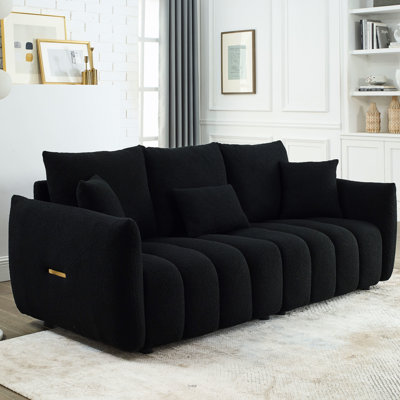 79.5" Upholstered 3 - Seater , Solid Wood Frame, Back Pillows And Cushions, Suitable For Primary Living Spaces Fabric Pillows, Ideal Room Bedroom