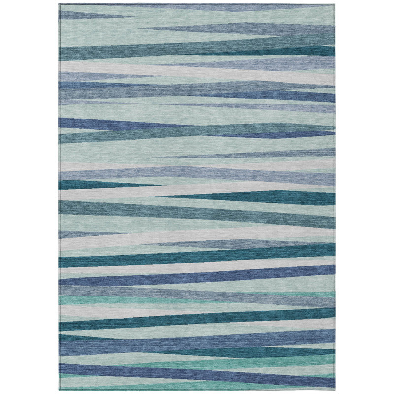 Tapis extérieur lavable rayé bleu sarcelle 5 pi x 8 pi bleu sarcelle et ivoire