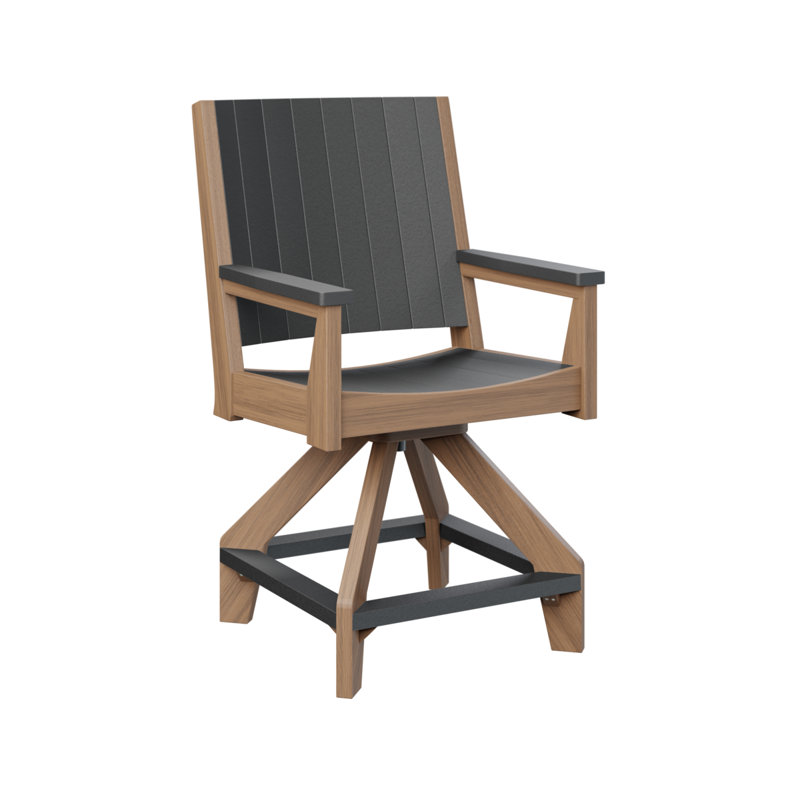 Chaise de comptoir pivotante Berlin, Acajou antique, Noir