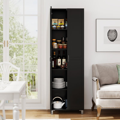 Double Door Tall Storage Cabinet Freestanding Pantry Cabinet-Black