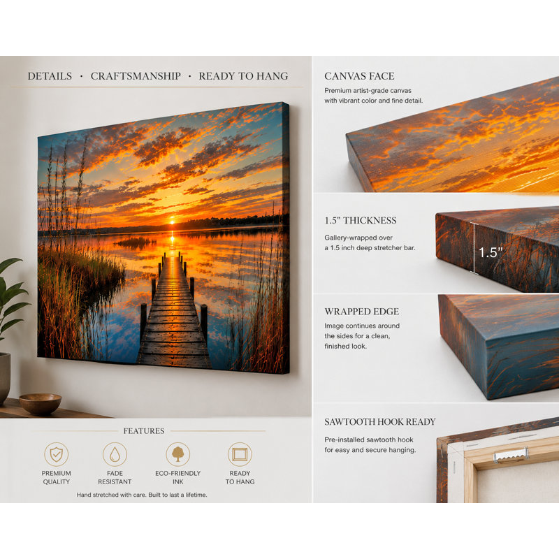 Art mural sur toile Quiet Lake Dock, 55"W x 27.5"H x 1.5"D