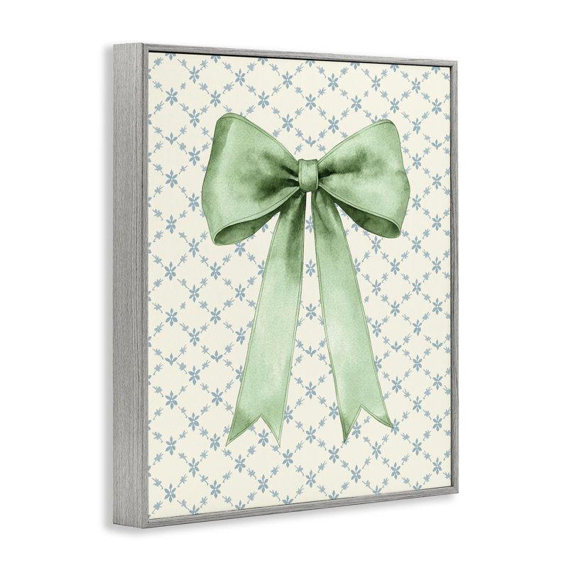 «Green Bow on Rose Quilt», giclée encadrée par Petal Prints Design, Estampe numérique Farmhouse, H 30 po x l 24 po