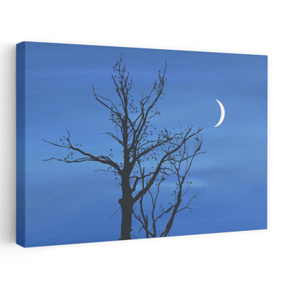 Crescent Moon Night Tree Peaceful Serene Tranquil Landscape Nature Wall Art Print