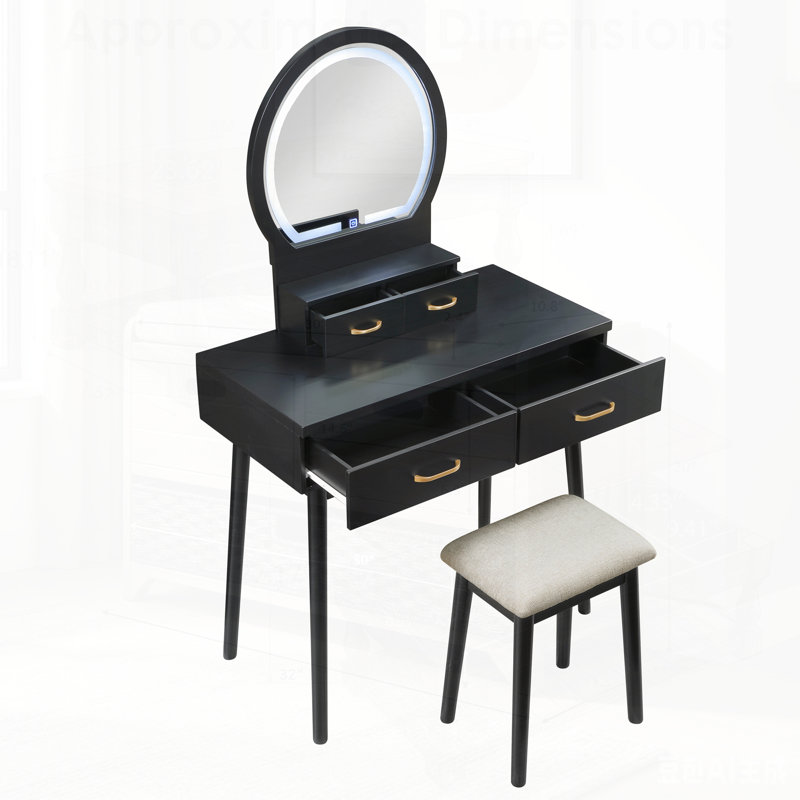 Magnifique commode avec miroir à DEL, tiroirs de rangement et tabouret pour le luxe et la commodité