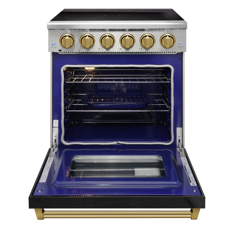 KOSTCH 30" Professional Electric Range with 5 Heating Elements Cooktop, 4.55 Cu. Ft. Convection Oven Capacity, Smooth Glass Top Oven in Black with Bronze Accents