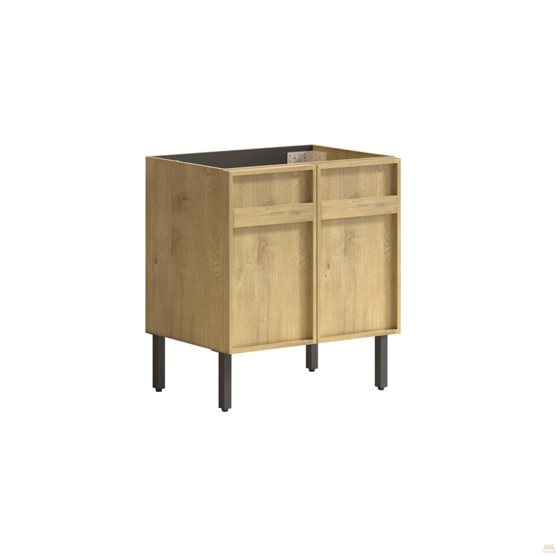Meuble-lavabo sur pied de 30 pouces avec panneau rainuré 3D et lavabo en céramique intégré