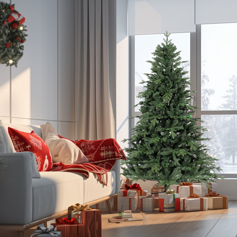 Arbre de Noël en épinette éclairé, arbre de Noël artificiel, 950 pointes, support en métal et branches à charnières pour la fête au bureau à domicile
