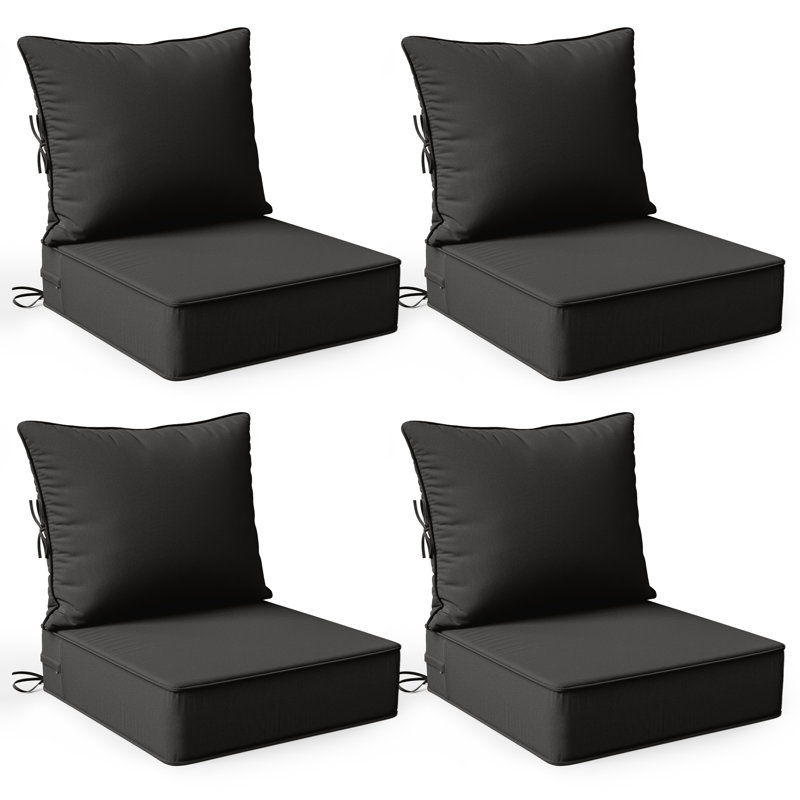 24"W X 24"D Outdoor Deep Seating Cushions 6.5” Indoor/Outdoor Seat And Back Cushion, Cushions Only, Black, Set of 4
