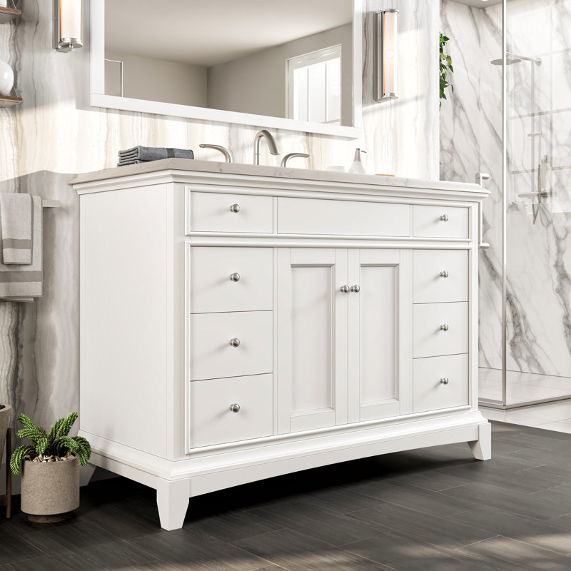 Ensemble de meuble-lavabo double 60 po Clamart, Quartz - blanc de Carrare, Blanc