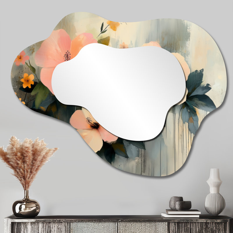 Minimalism Hibiscus Spring Symphony - Hibiscus Asymmetrical Decorative Mirror, Traditional irregular Wall Mirror, Printed on Metal