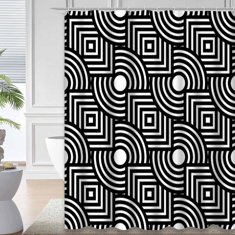 Rideau de douche géométrique noir et blanc sans couture avec 12 crochets, L 72 po x l 72 po