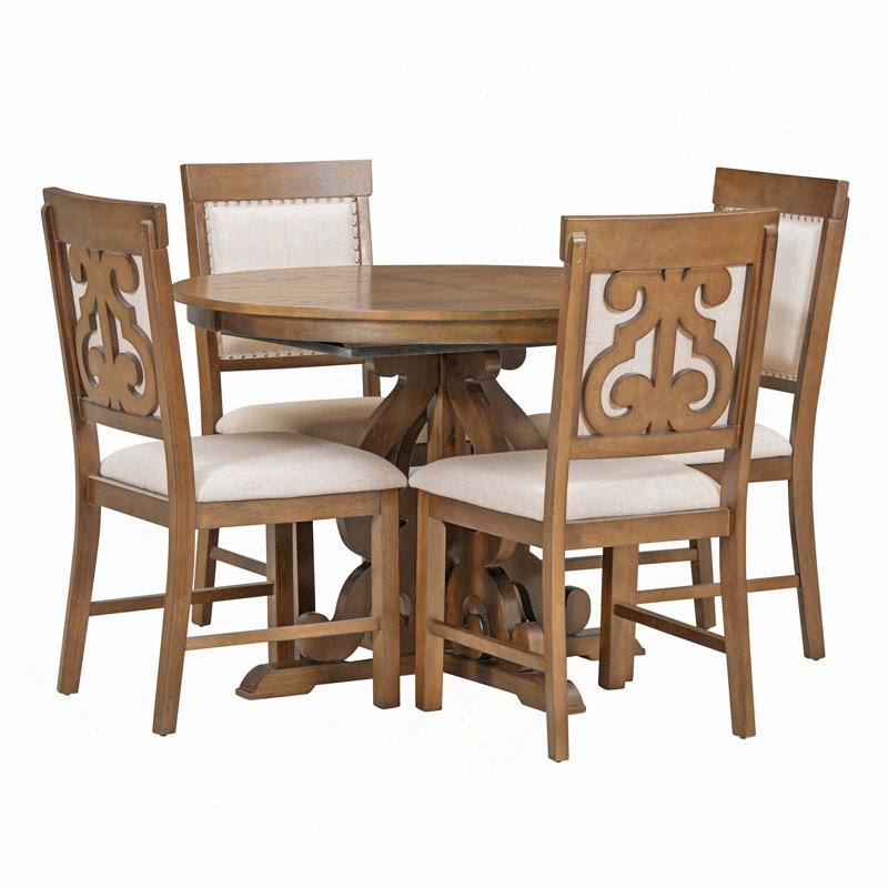 Ensemble de salle à manger 5 pièces rétro fonctionnel, 1 table extensible avec rallonge de 16 pouces et 4 chaises rembourrées pour la salle à manger et la cuisine
