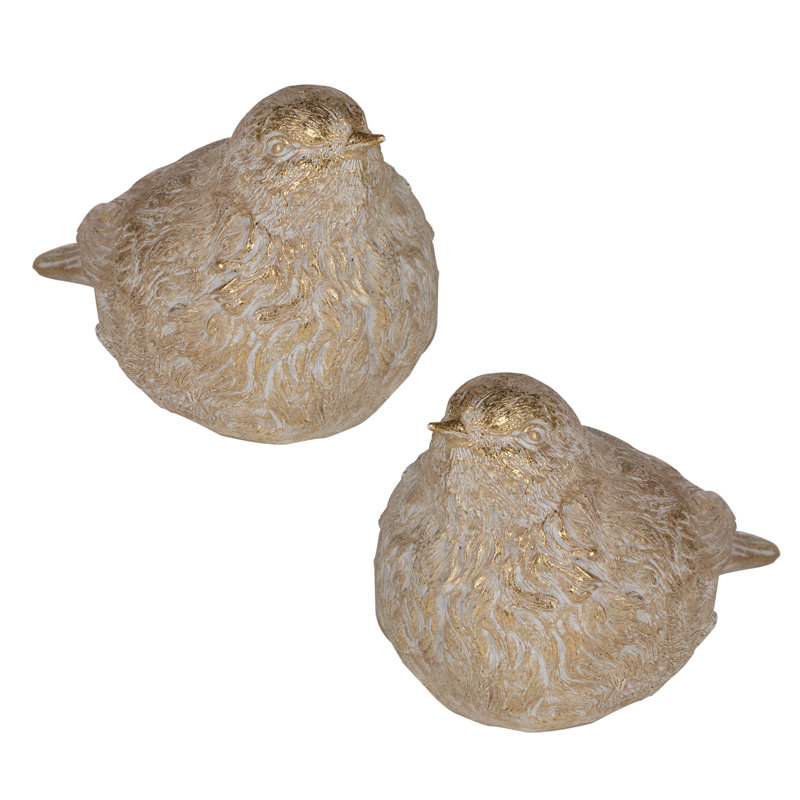 Ensemble de 2 figurines de fauvette en résine dorée, statues chanteurs 6 po x 4 po avec plumes texturées pour manteau de cheminée, plateau de table, tablette ou pièce maîtresse