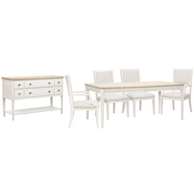 Extendable Rectangular Dining Table With 2 Side Chairs 2 Arm Chairs And Sideboard