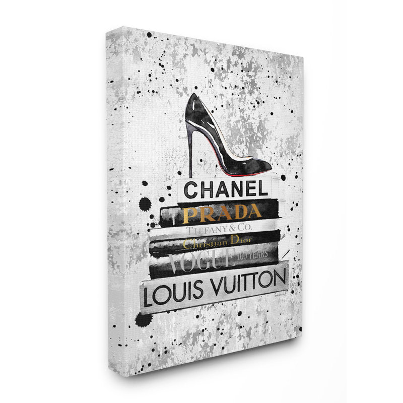 « mode stylisé chaussures bookstack black textured », impression, Toile tendue, H 20 po x l 16 po x P 1,5 po