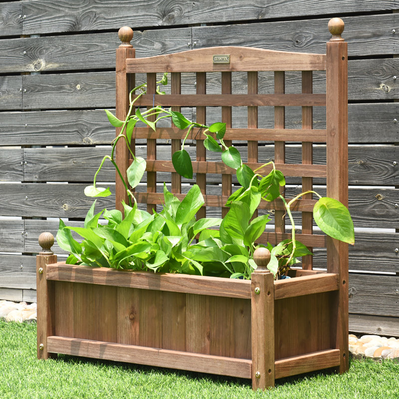 Georgia-May Wood Planter Box with Trellis, 30" H x 25" W x 11" D