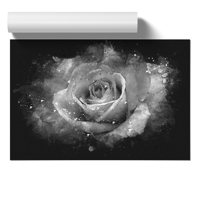 White Rose Flower Paint Splash - Wall Art, 30cm H x 42cm W, Paper