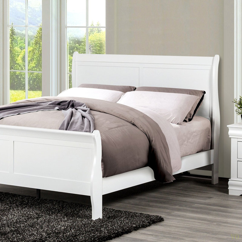 Lit-bateau classique classique 1pc lit double Louis Phillipe, Lit double, White