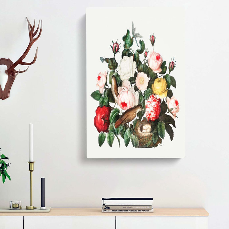 Birds & Roses by R.J. Thornton - Wrapped Canvas Painting, 60cm H x 40cm W x 3cm D