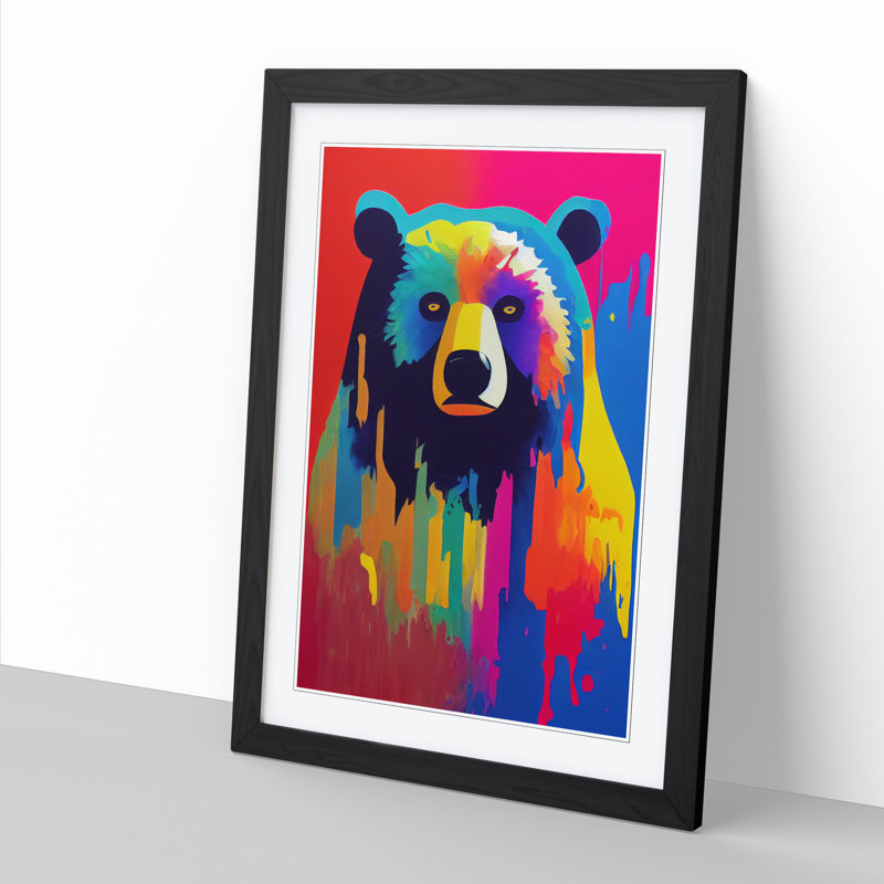 Bear Crayon - Single Picture Frame Print, 46cm H x 34cm W, Walnut Framed