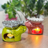 Fragrance Essential Oil Burner Tealight, 2 Colors Tea Light Candle Wax Warmer, Tealight Fragrance Oil Warmer (Ice Cracked Glaz Elephant Shape)