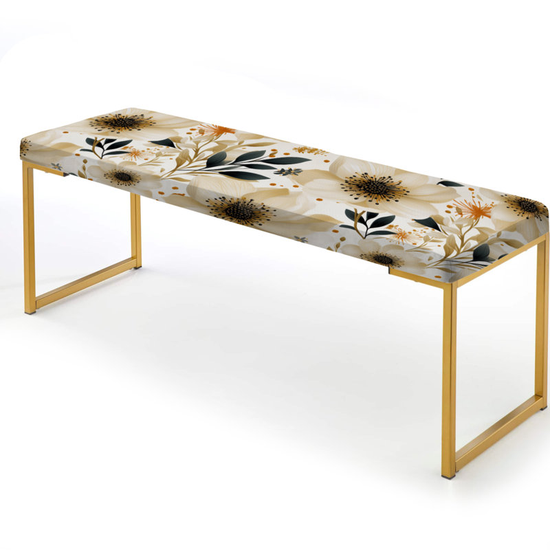 Banc rembourré or, Beige And Black Watercolor Floral Pattern
