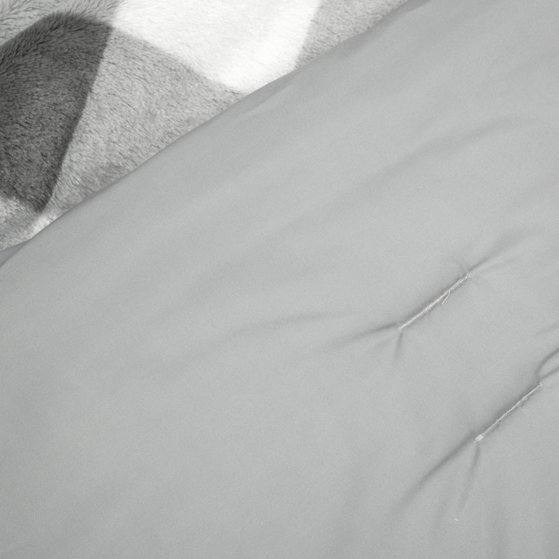 Light Gray Twin Plaid Faux Fur Comforter Set