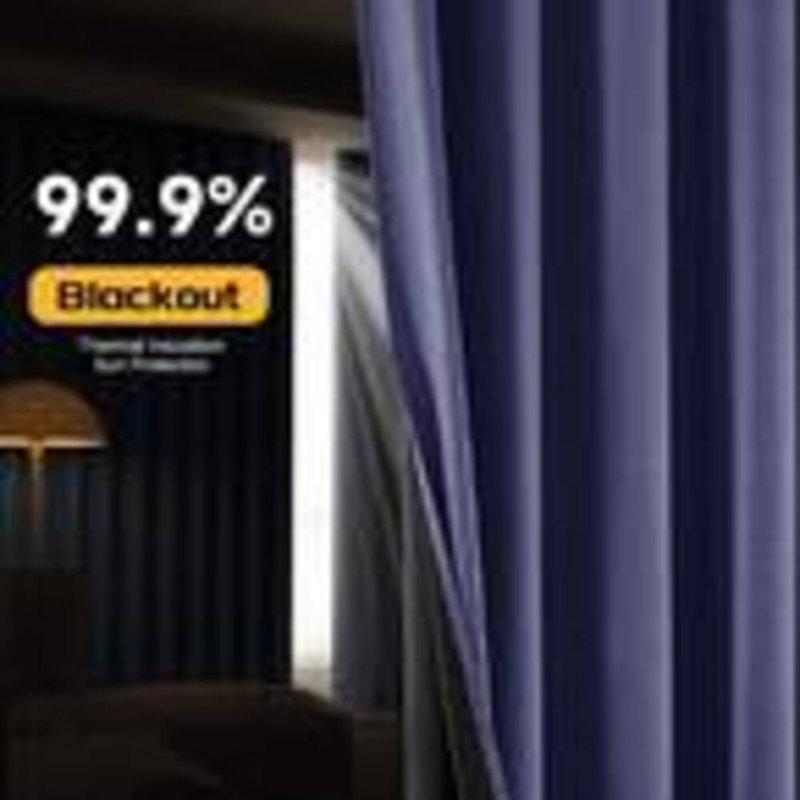 Coated Indoor Curtains Light Blocking UV Resistant W52 Inches(Set Of 2), 52" W x 84" L, Navy