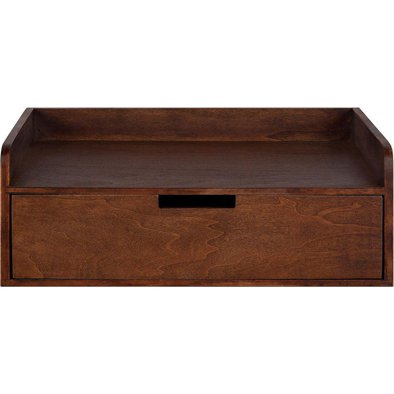 Kitt Modern Floating Wall Shelf Side Table With Drawer, 18" X 12" X 6.5", Walnut