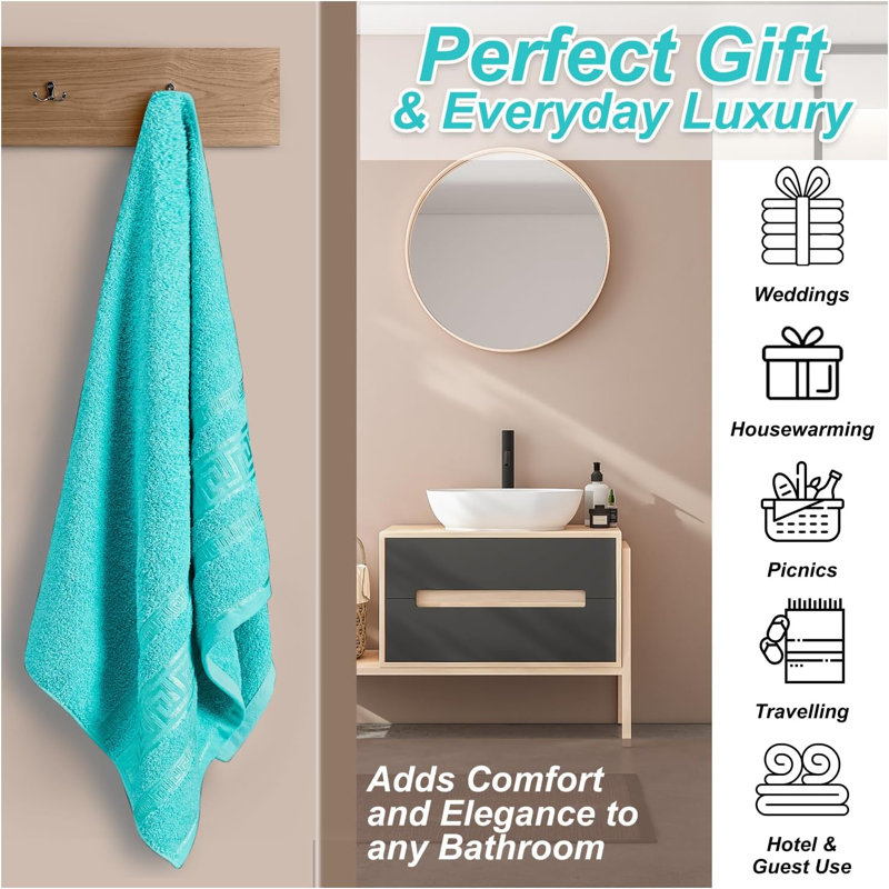 Premium Egyptian 100% Cotton Towels | Soft, Lightweight, Ultra-Absorbent Bathroom Towels for Daily Comfort, Aqua