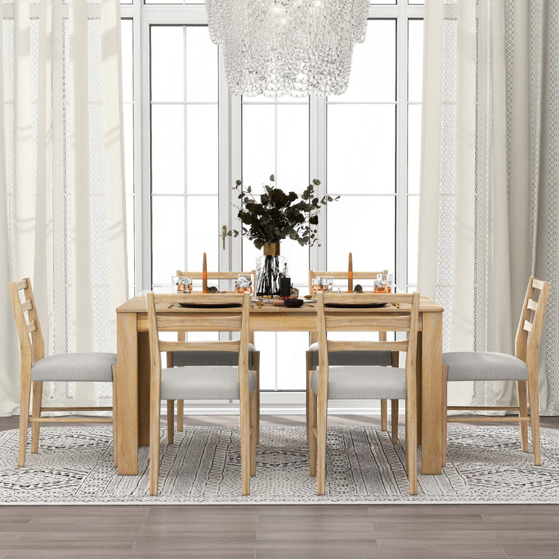 Ensemble de table de salle à manger extensible en bois 7 pièces avec tiroirs et chaises rembourrées confortables, pour les réunions de famille et diverses occasions